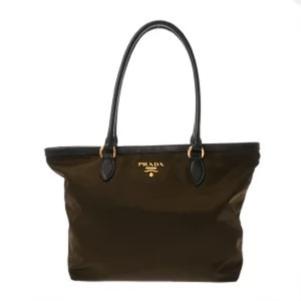 Prada Tote Bag Khaki Green Brown Leather